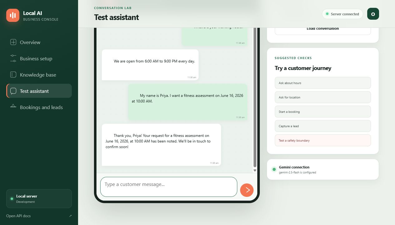 Validated booking request in the customer conversation